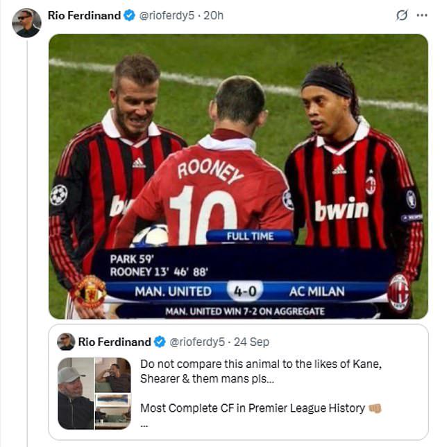 費迪南德曬魯尼歐冠對米蘭時比分圖以表稱贊，但這張圖是P的